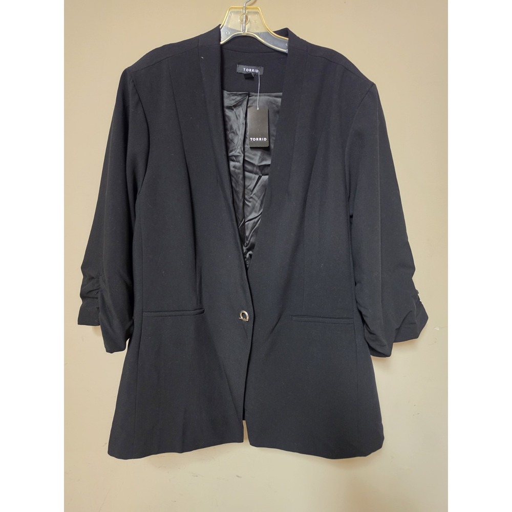 Torrid Collarless Blazer Women 4X Black Ruched 3/4 Sleeve Professional Work